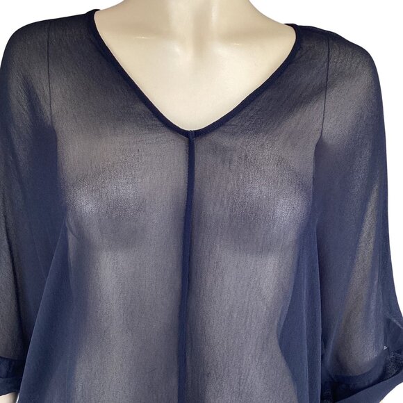 Witchery Womens Top Size 10 Sheer Black V-Neck‎ Blouse 3/4 Sleeve Lightweight - Picture 2 of 6